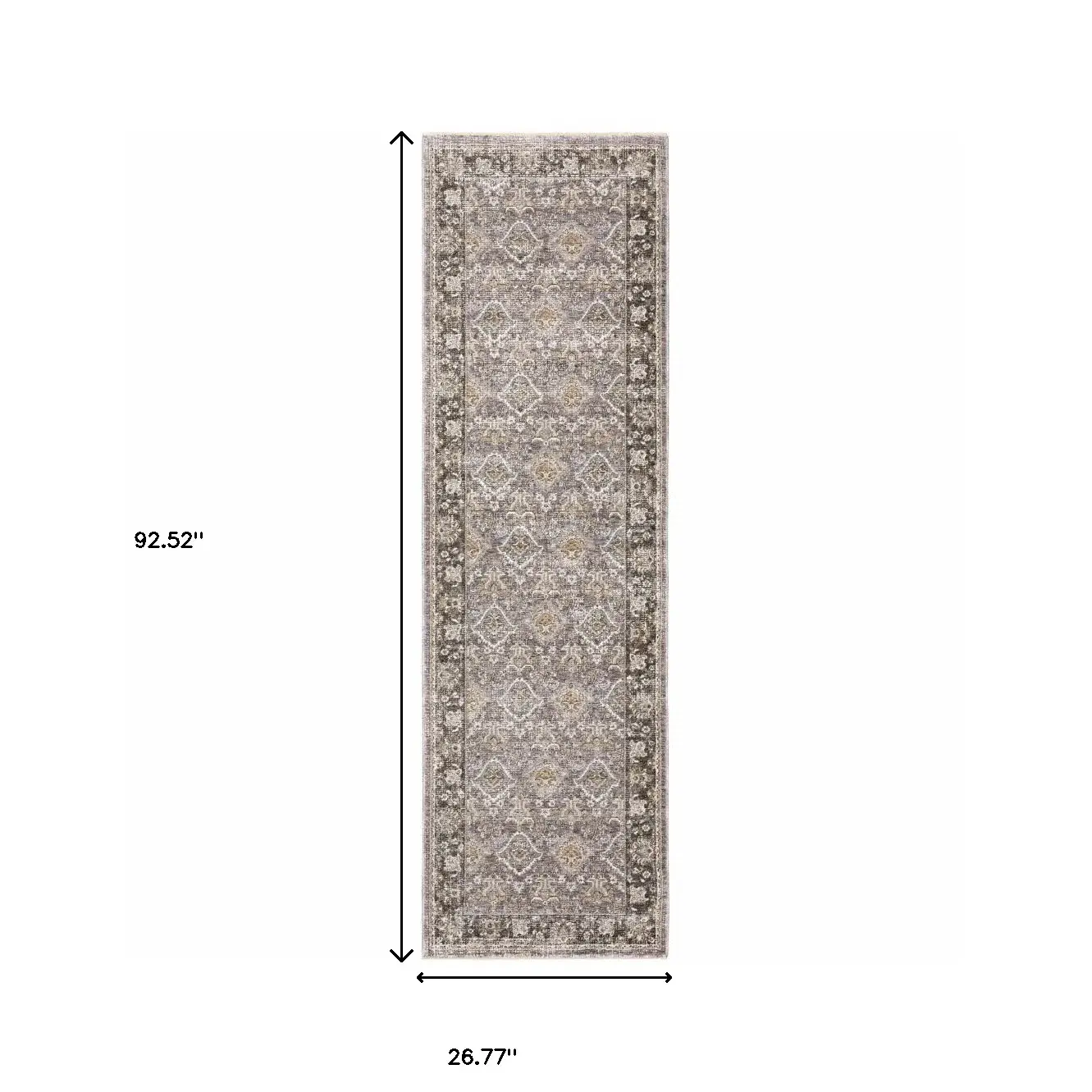 2' X 8' Grey And Blue Oriental Power Loom Stain Resistant Runner Rug With Fringe - Image 8