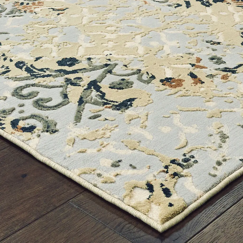 2' X 8' Grey And Gold Abstract Power Loom Stain Resistant Runner Rug - Image 2
