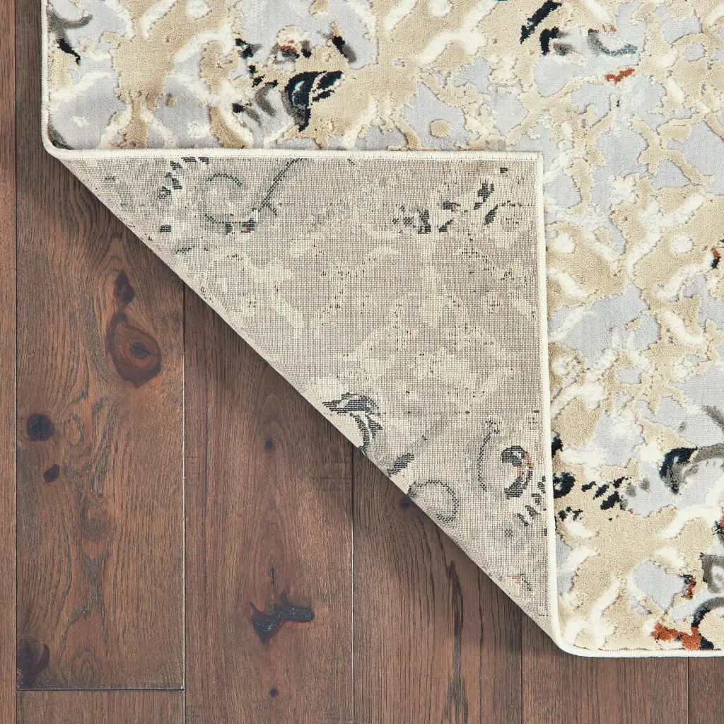 2' X 8' Grey And Gold Abstract Power Loom Stain Resistant Runner Rug - Image 3