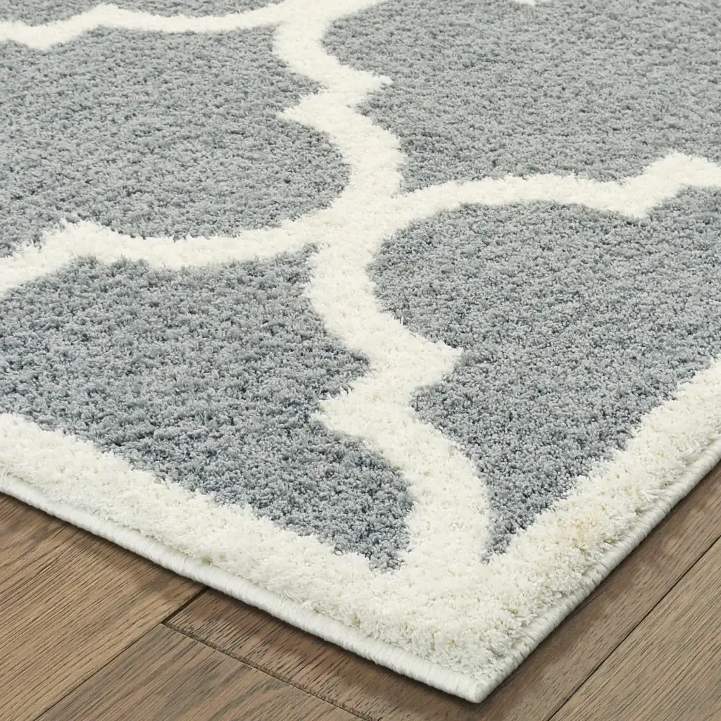 2' X 8' Grey And Ivory Geometric Shag Power Loom Stain Resistant Runner Rug - Image 2