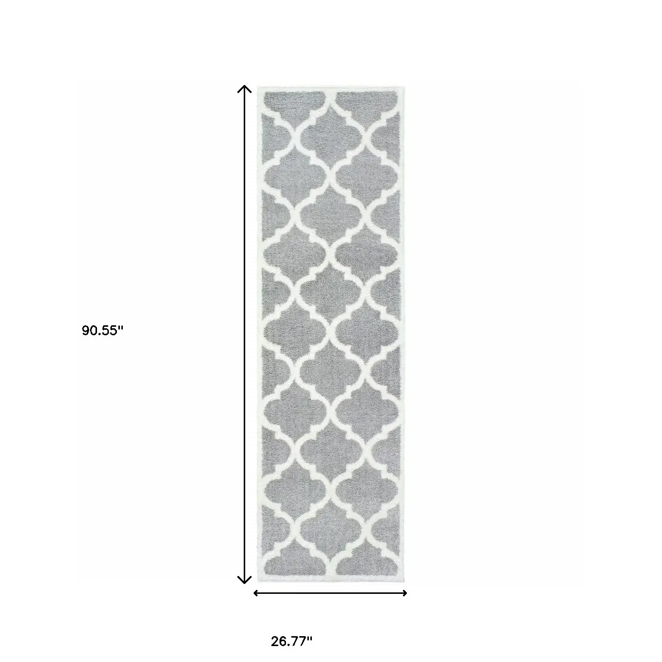 2' X 8' Grey And Ivory Geometric Shag Power Loom Stain Resistant Runner Rug - Image 3