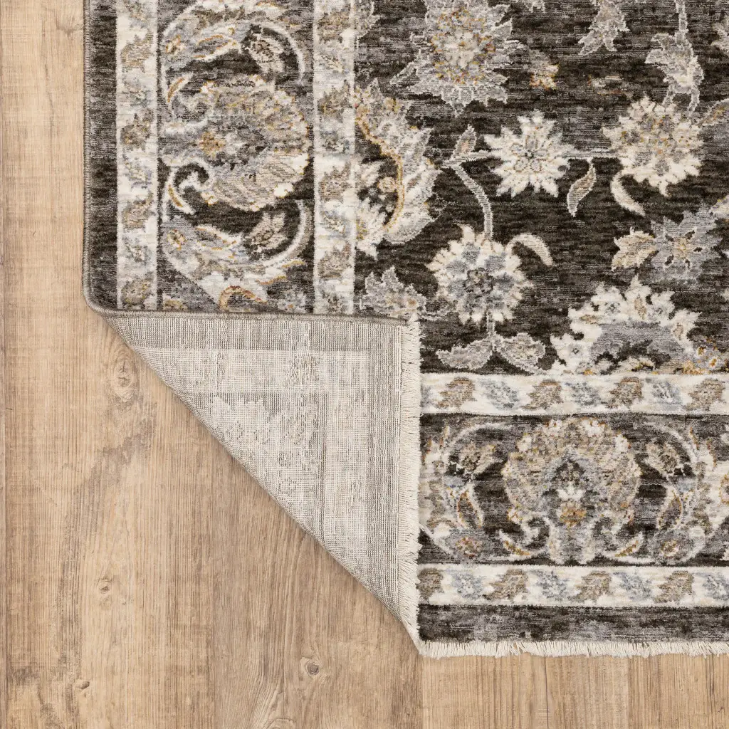 2' X 8' Grey And Ivory Oriental Power Loom Stain Resistant Runner Rug With Fringe - Image 6