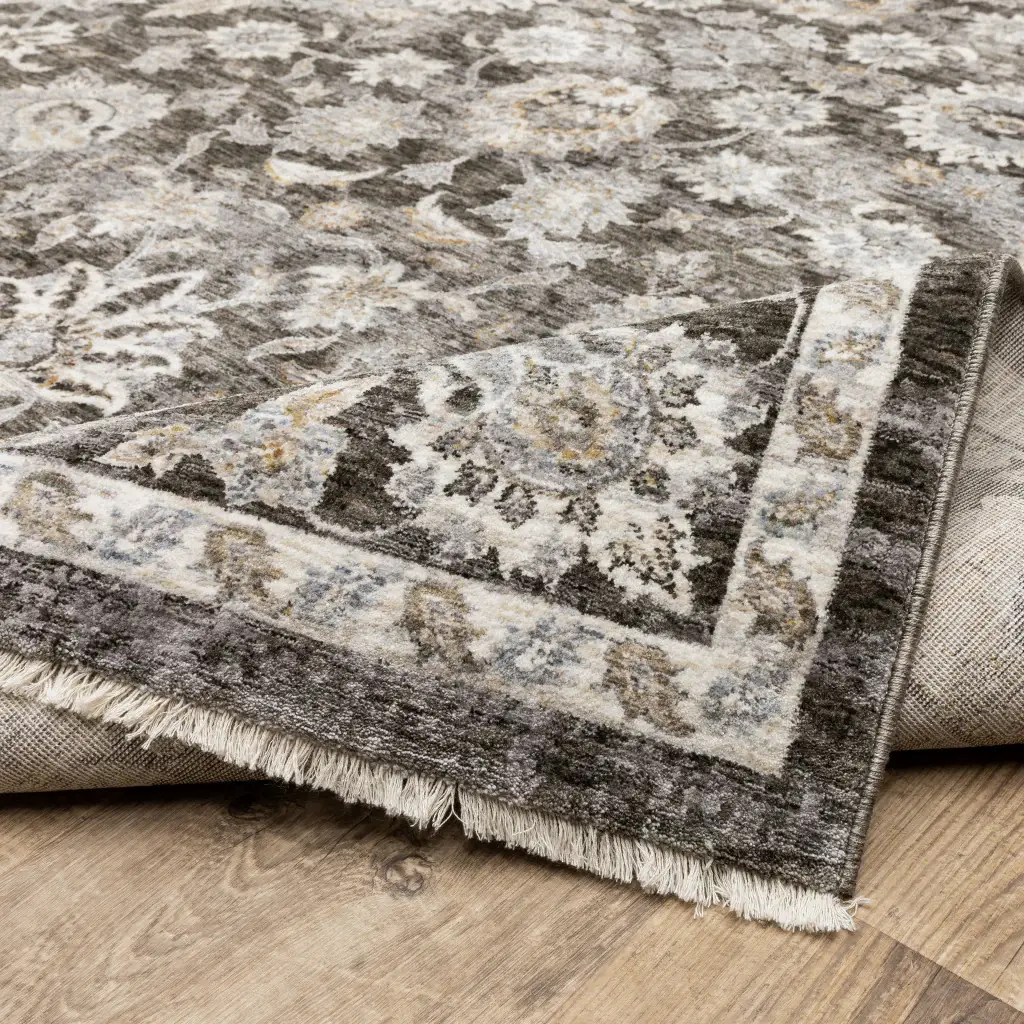 2' X 8' Grey And Ivory Oriental Power Loom Stain Resistant Runner Rug With Fringe - Image 7