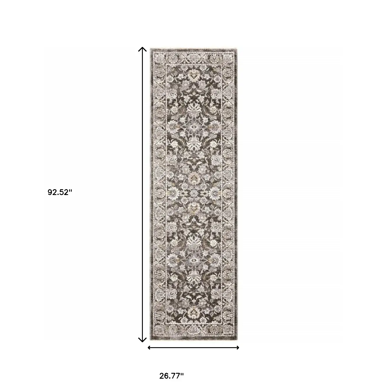 2' X 8' Grey And Ivory Oriental Power Loom Stain Resistant Runner Rug With Fringe - Image 8