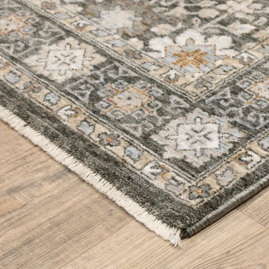 2' X 8' Grey And Ivory Oriental Power Loom Stain Resistant Runner Rug With Fringe - Image 4