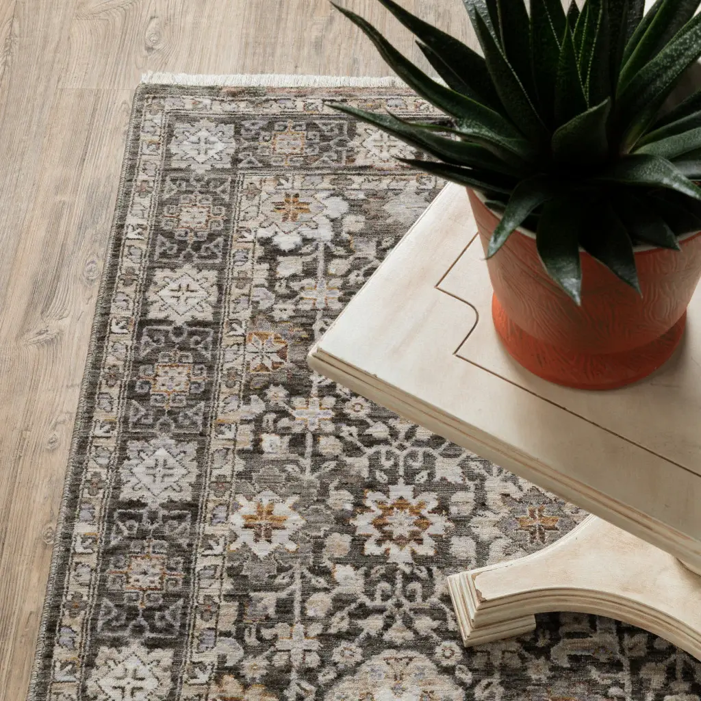 2' X 8' Grey And Ivory Oriental Power Loom Stain Resistant Runner Rug With Fringe - Image 5