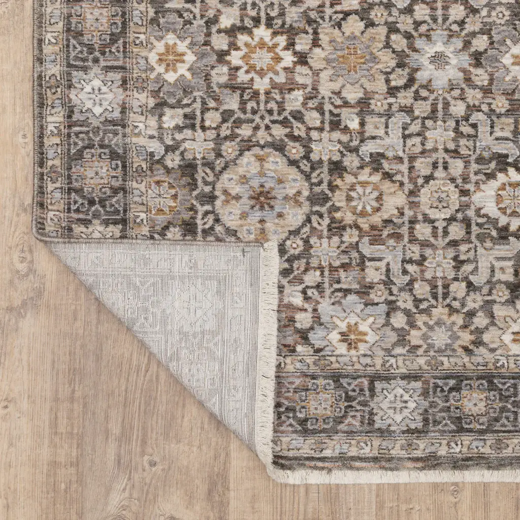 2' X 8' Grey And Ivory Oriental Power Loom Stain Resistant Runner Rug With Fringe - Image 6