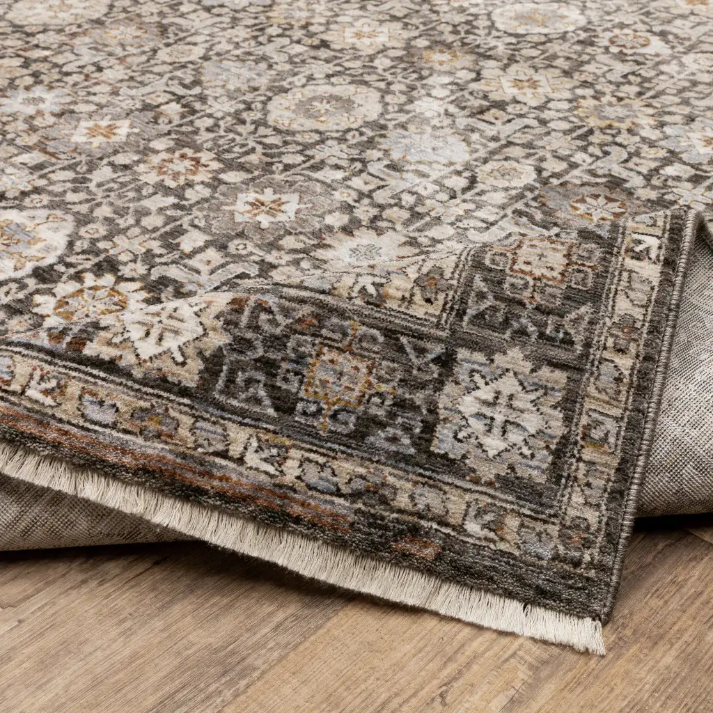 2' X 8' Grey And Ivory Oriental Power Loom Stain Resistant Runner Rug With Fringe - Image 7