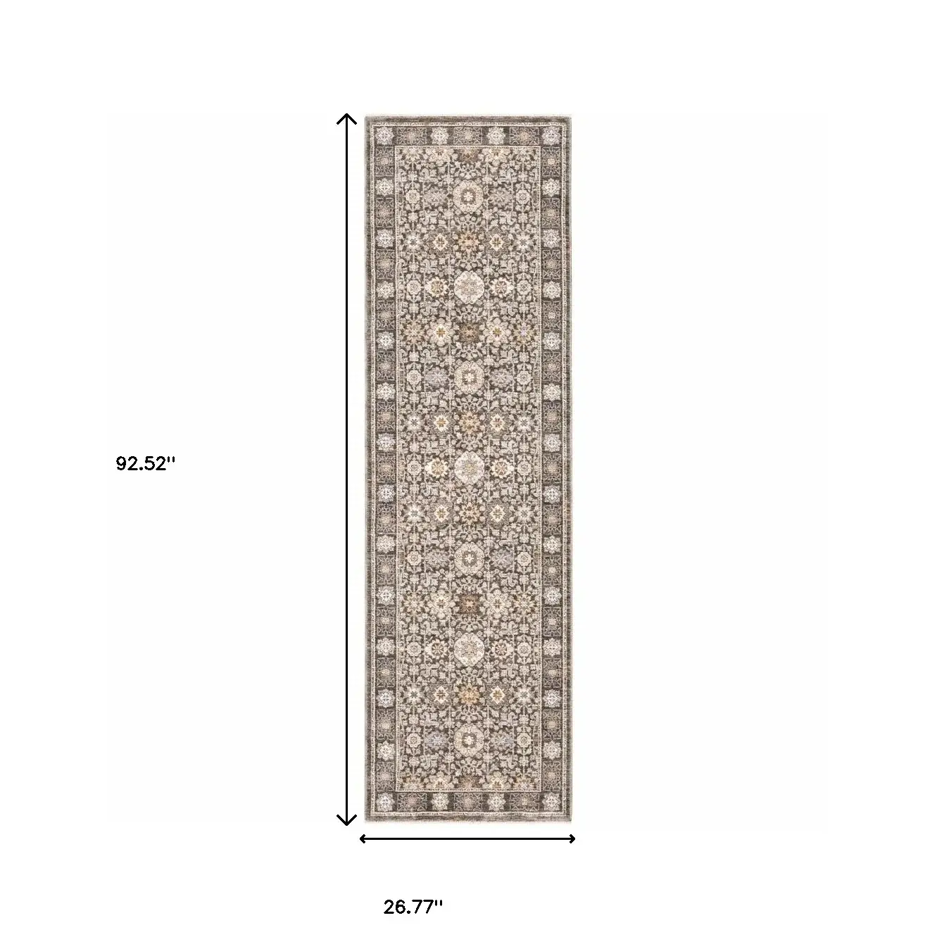 2' X 8' Grey And Ivory Oriental Power Loom Stain Resistant Runner Rug With Fringe - Image 8