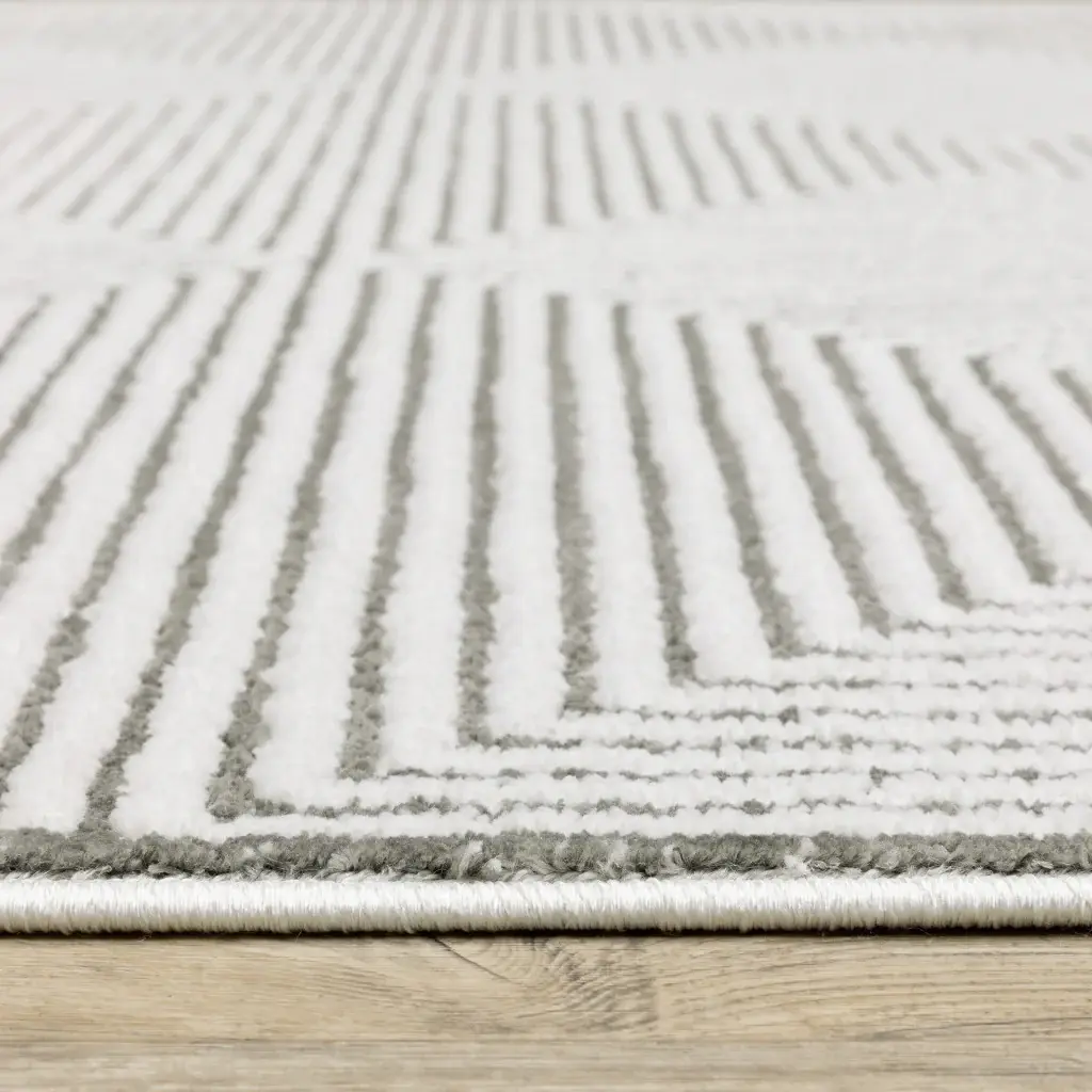 2' X 8' Grey And White Geometric Power Loom Stain Resistant Runner Rug - Image 4