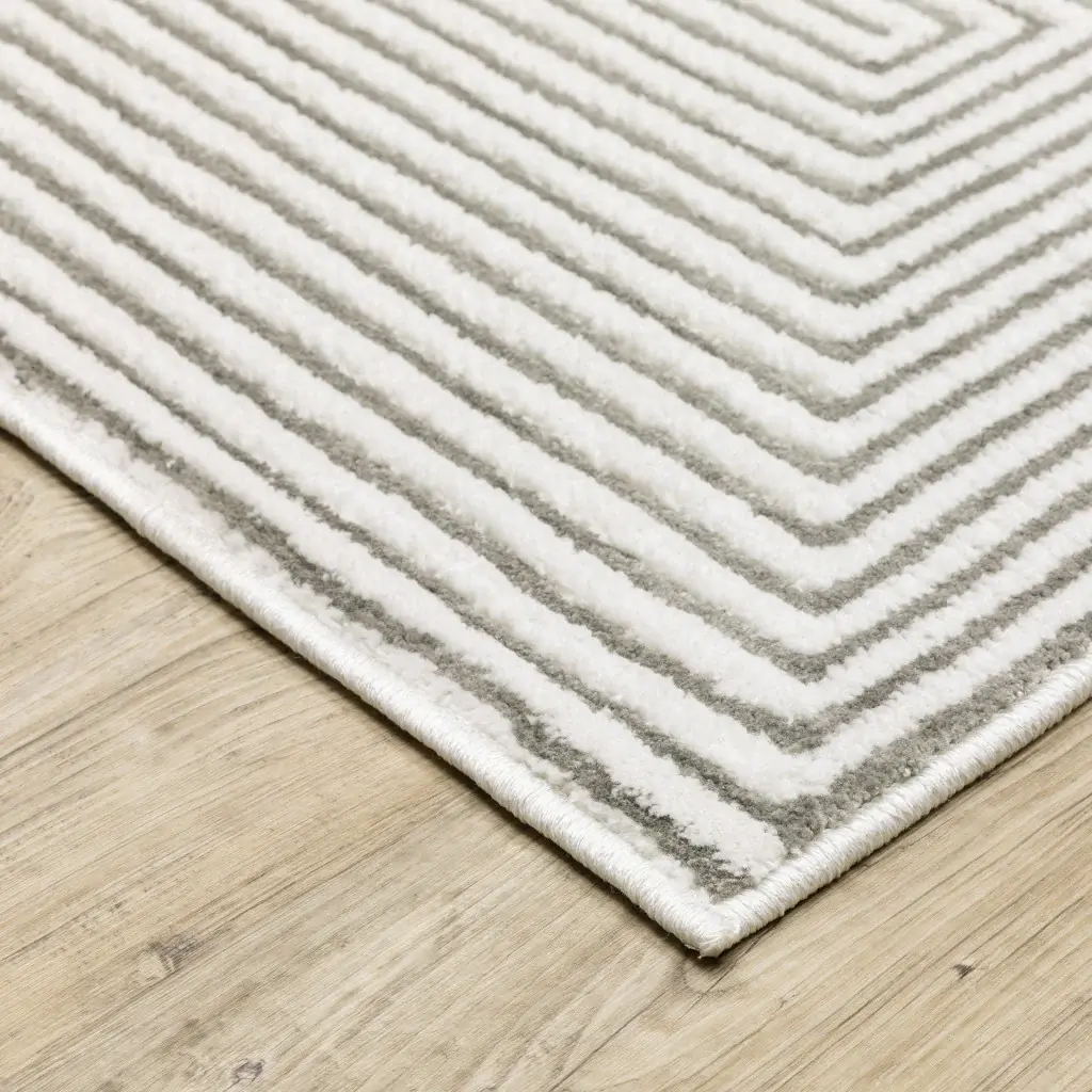 2' X 8' Grey And White Geometric Power Loom Stain Resistant Runner Rug - Image 5