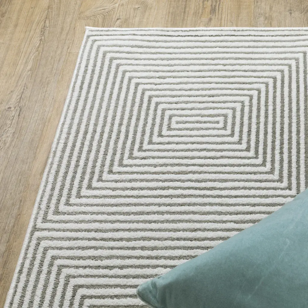 2' X 8' Grey And White Geometric Power Loom Stain Resistant Runner Rug - Image 6