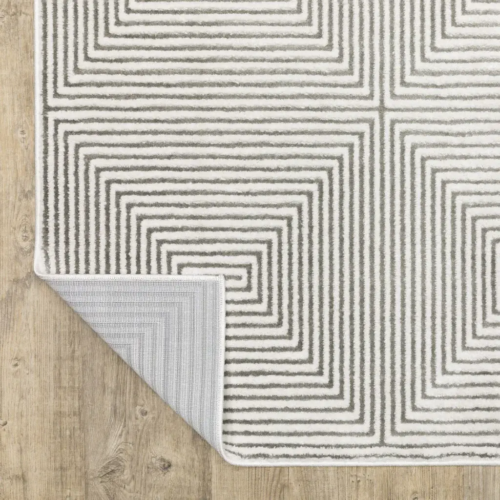 2' X 8' Grey And White Geometric Power Loom Stain Resistant Runner Rug - Image 7