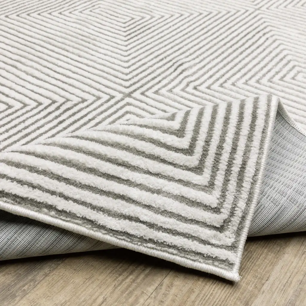 2' X 8' Grey And White Geometric Power Loom Stain Resistant Runner Rug - Image 8