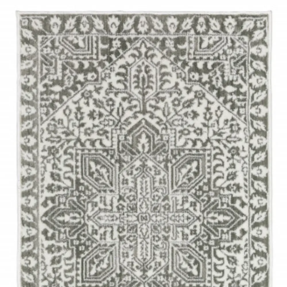 2' X 8' Grey And White Oriental Power Loom Stain Resistant Runner Rug - Image 3