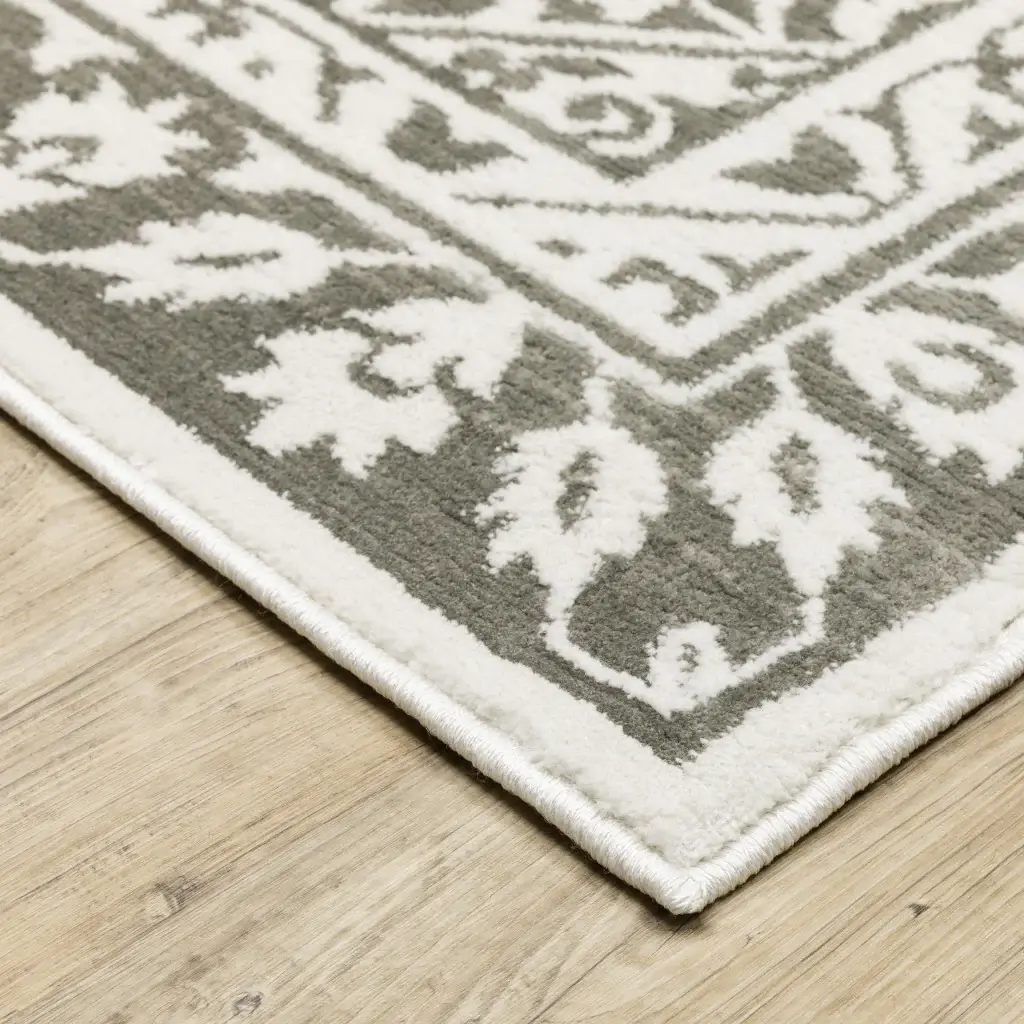 2' X 8' Grey And White Oriental Power Loom Stain Resistant Runner Rug - Image 4