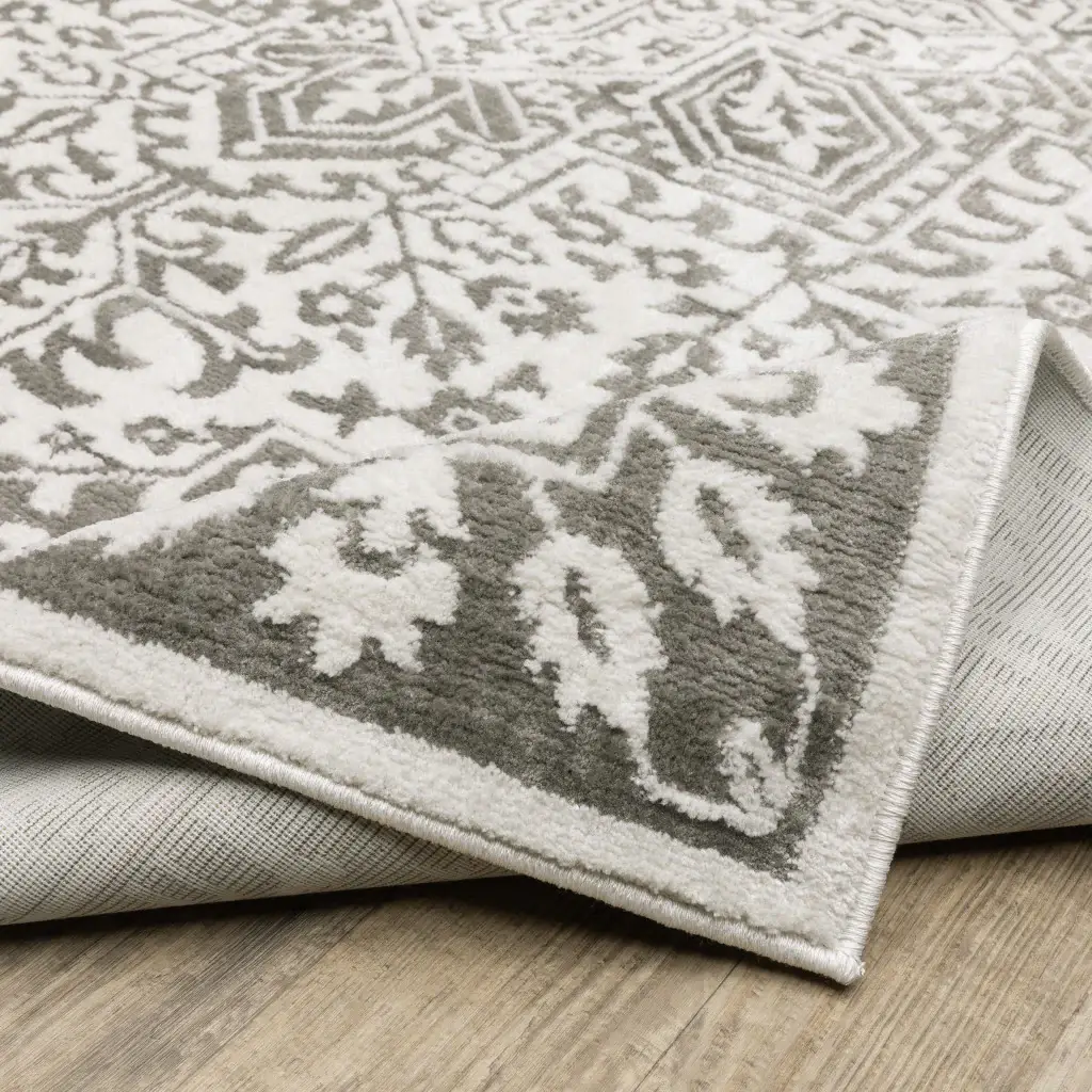 2' X 8' Grey And White Oriental Power Loom Stain Resistant Runner Rug - Image 7