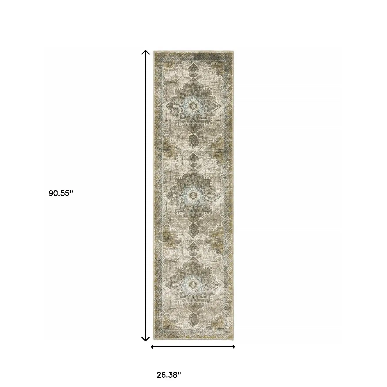 2' X 8' Grey Blue Beige And Gold Oriental Power Loom Stain Resistant Runner Rug - Image 7