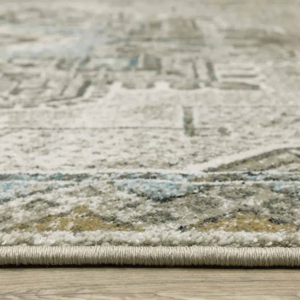 2' X 8' Grey Blue Beige And Gold Oriental Power Loom Stain Resistant Runner Rug - Image 8