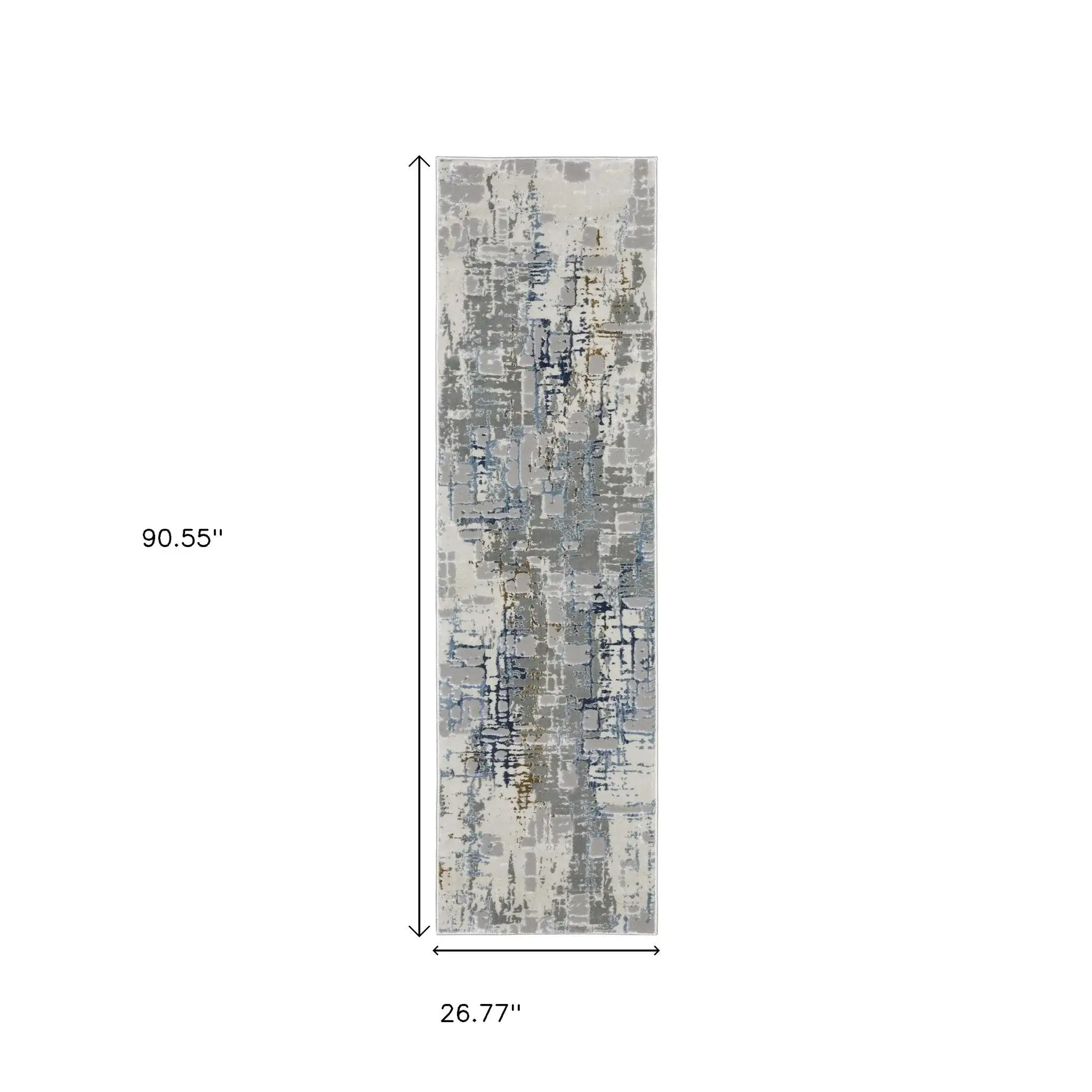 2' X 8' Grey Blue Brown Ivory And Deep Blue Abstract Power Loom Stain Resistant Runner Rug - Image 3