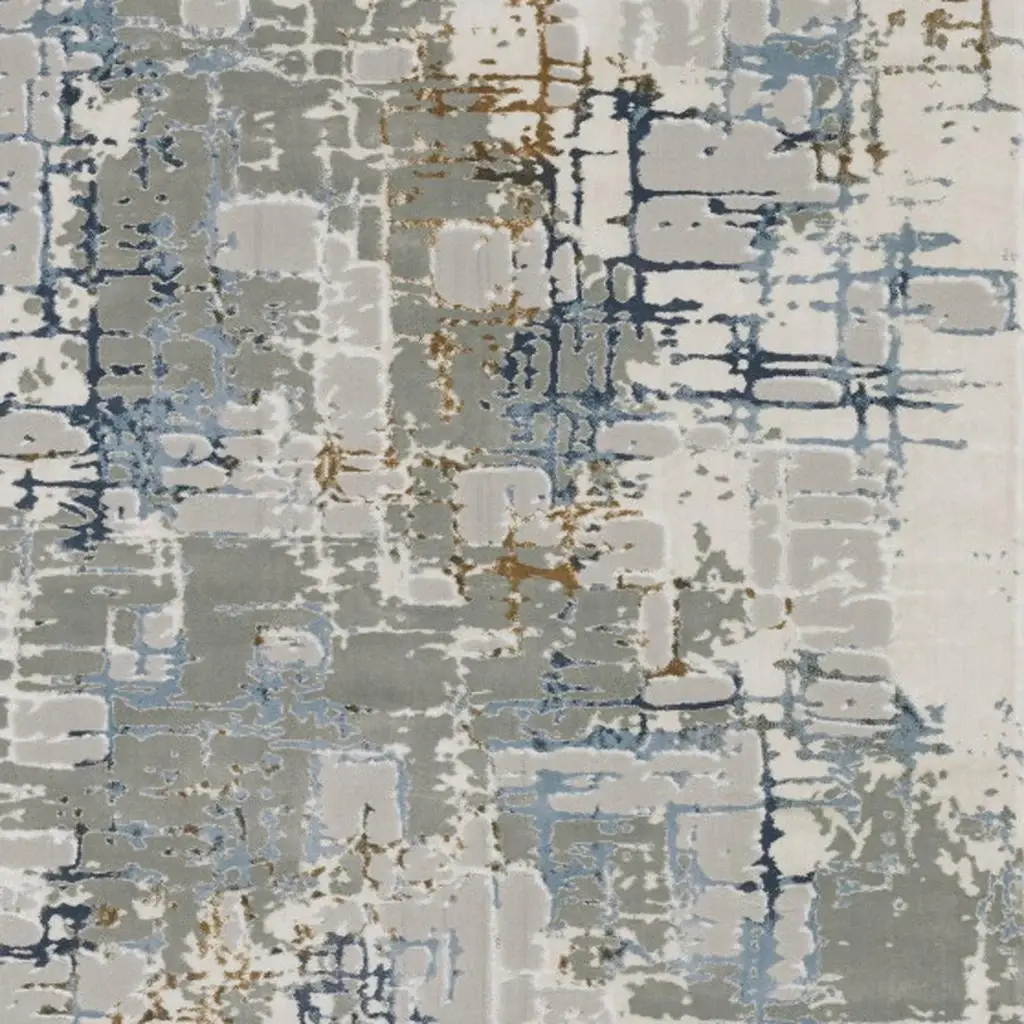 2' X 8' Grey Blue Brown Ivory And Deep Blue Abstract Power Loom Stain Resistant Runner Rug - Image 4