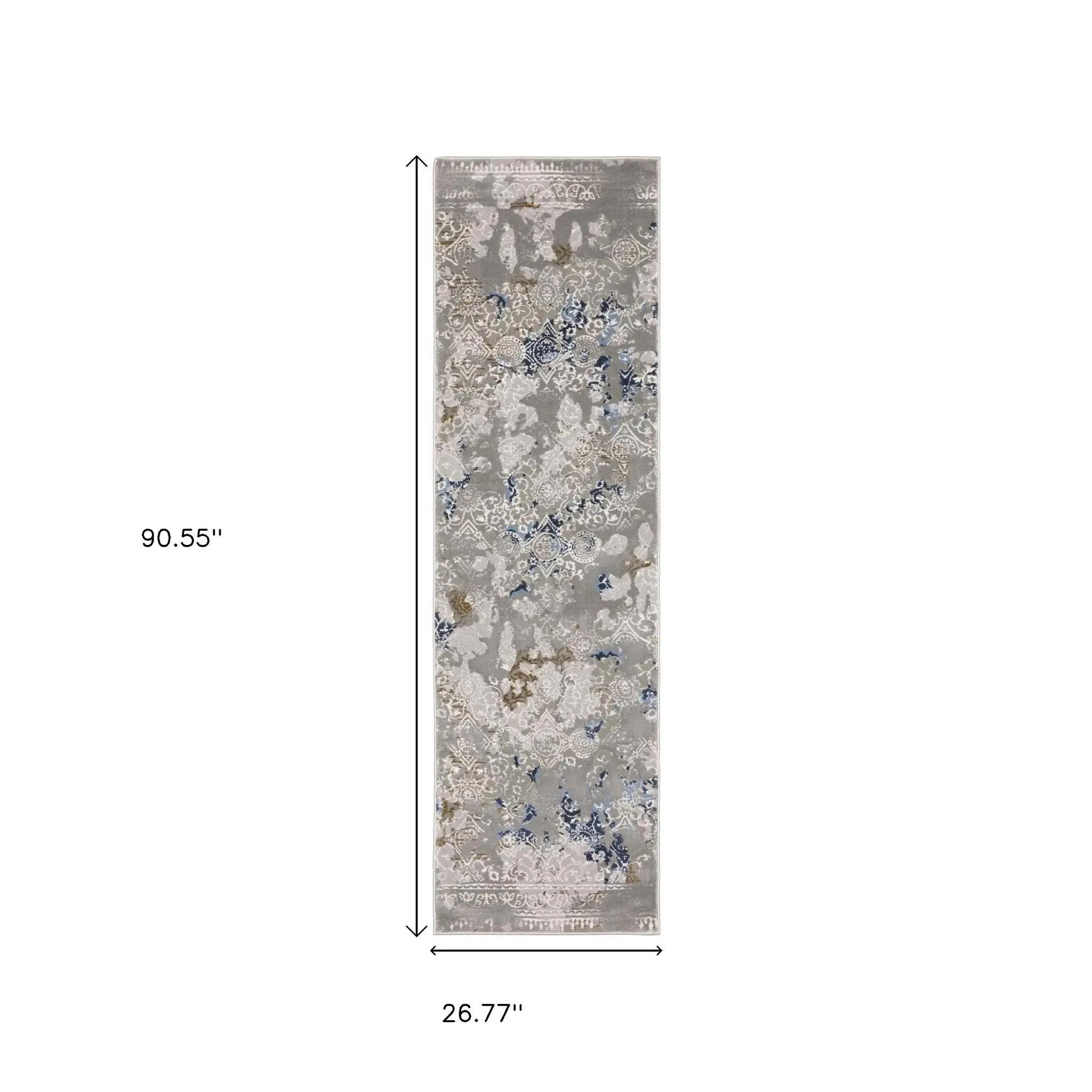 2' X 8' Grey Blue Ivory Brown And Navy Abstract Power Loom Stain Resistant Runner Rug - Image 3