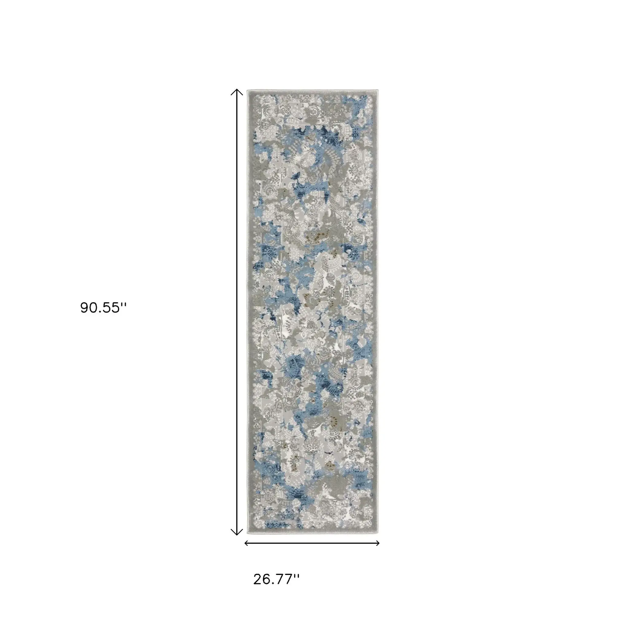 2' X 8' Grey Blue Ivory Navy Beige And Brown Abstract Power Loom Stain Resistant Runner Rug - Image 3