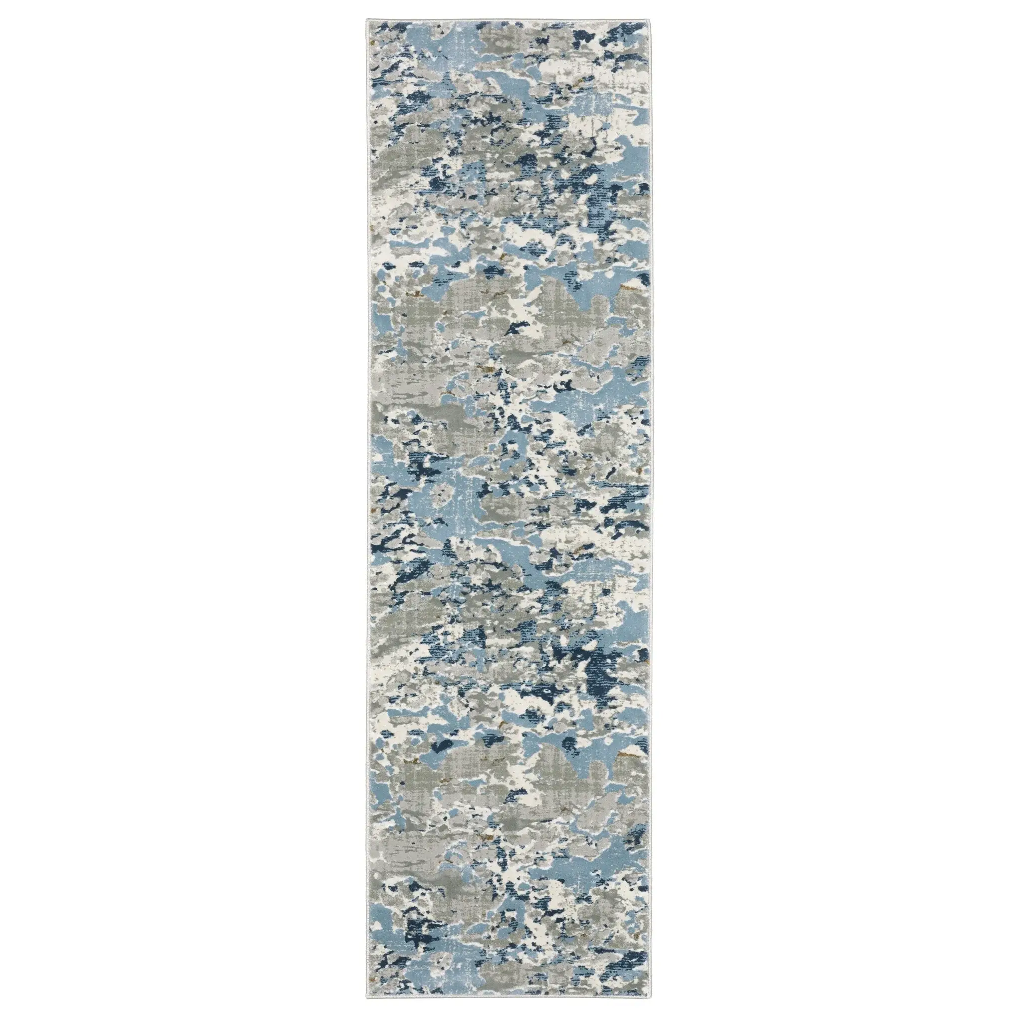 2' X 8' Grey Blue Ivory Navy Beige And Brown Abstract Power Loom Stain Resistant Runner Rug - Image 2