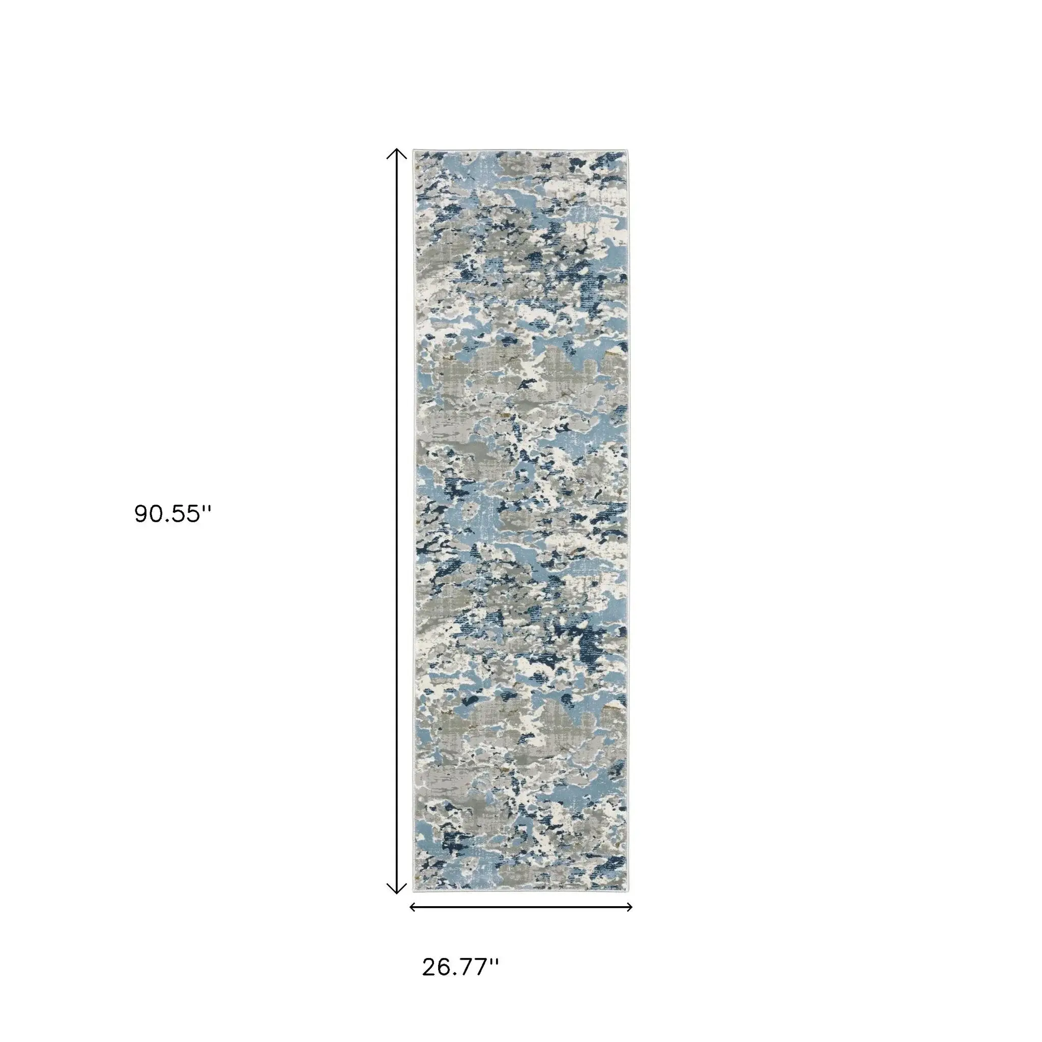 2' X 8' Grey Blue Ivory Navy Beige And Brown Abstract Power Loom Stain Resistant Runner Rug - Image 3