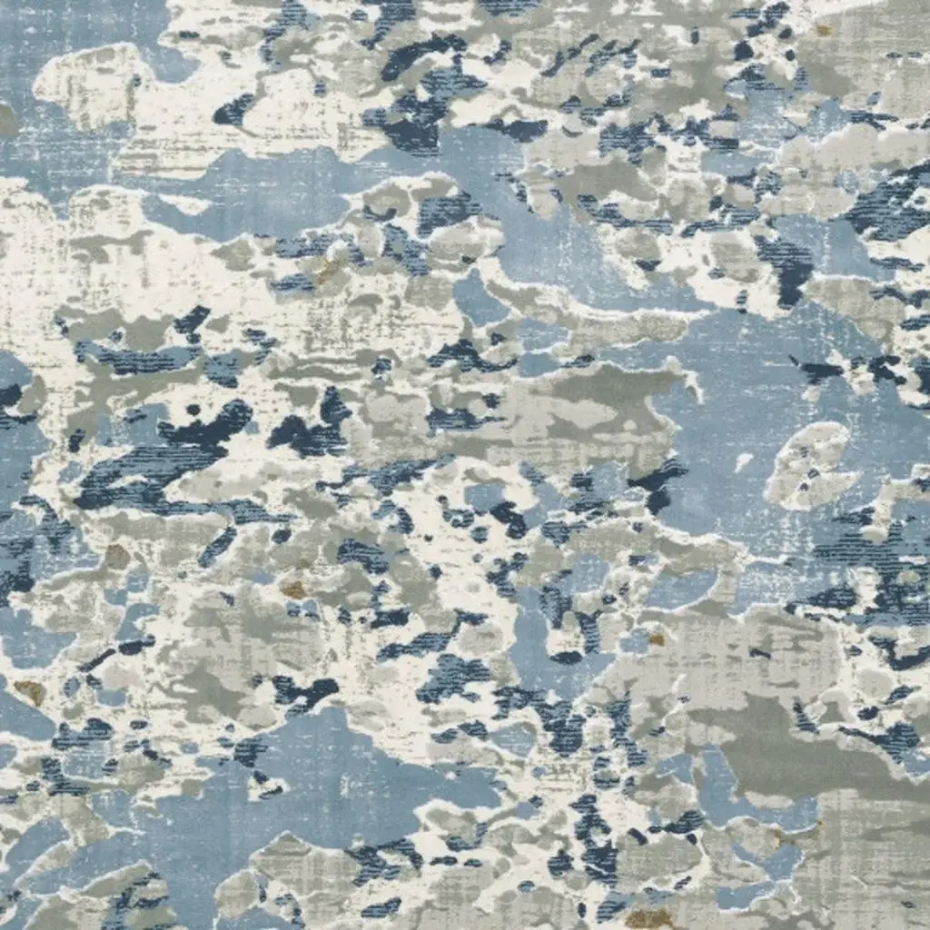 2' X 8' Grey Blue Ivory Navy Beige And Brown Abstract Power Loom Stain Resistant Runner Rug - Image 4