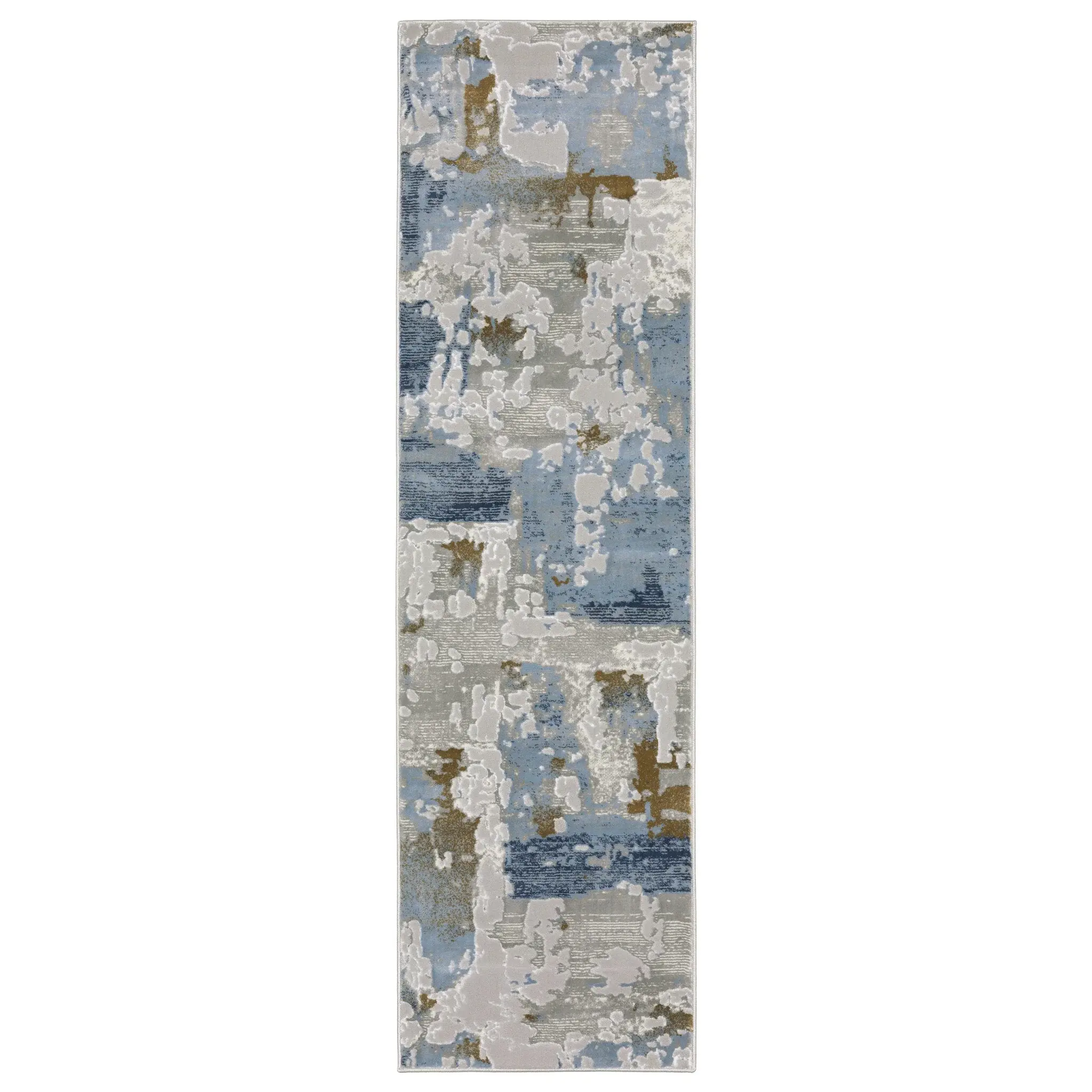 2' X 8' Grey Blue Navy Ivory And Brown Abstract Power Loom Stain Resistant Runner Rug - Image 2