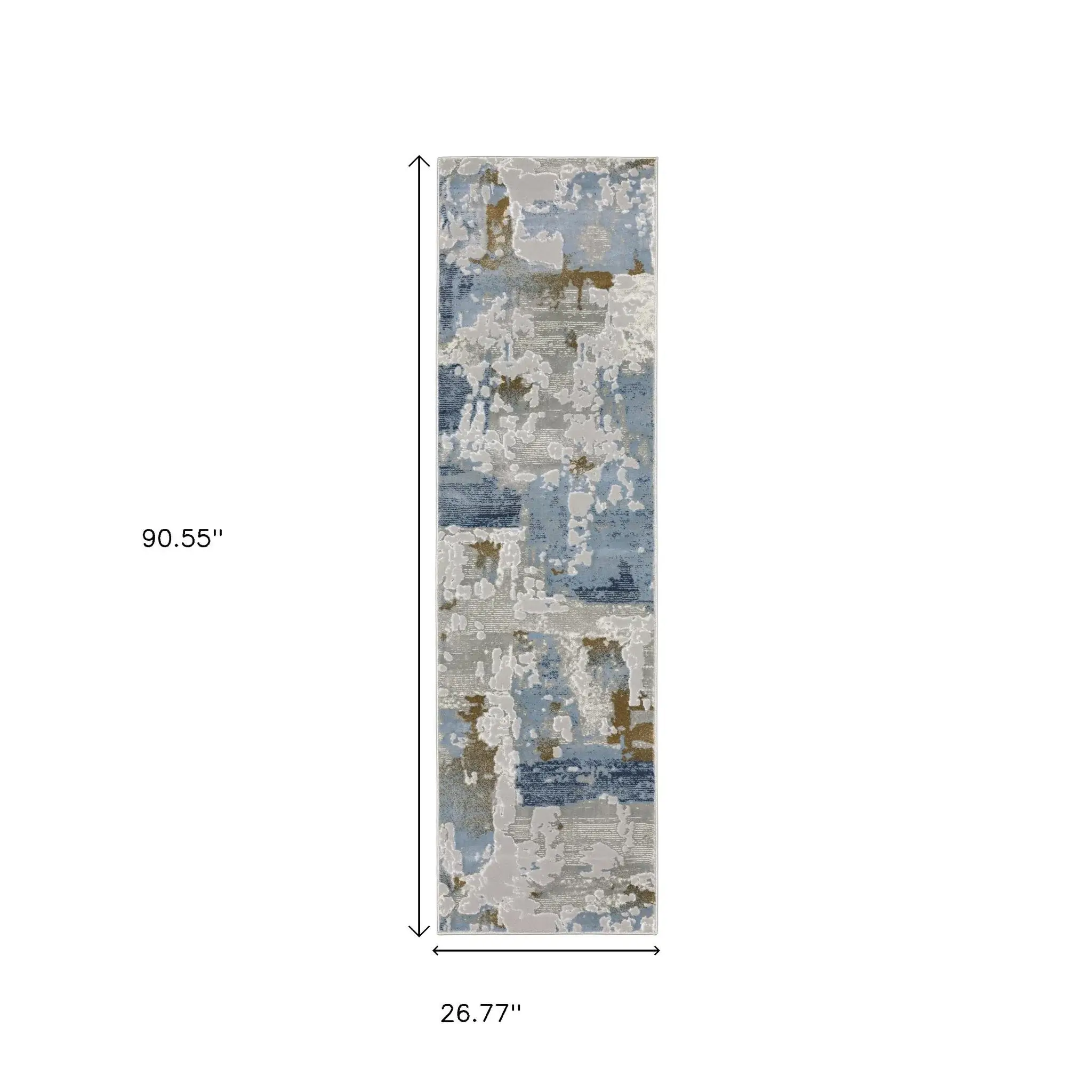 2' X 8' Grey Blue Navy Ivory And Brown Abstract Power Loom Stain Resistant Runner Rug - Image 3