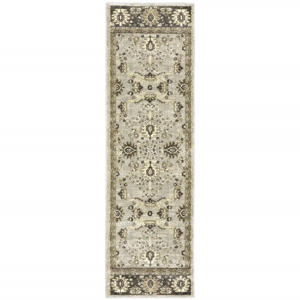 2' X 8' Grey Brown Tan And Beige Oriental Power Loom Stain Resistant Runner Rug - Image 2