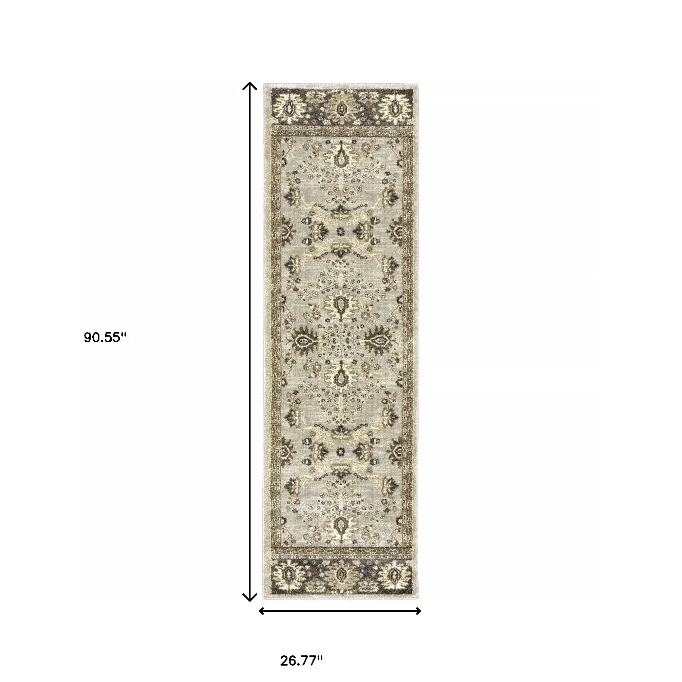 2' X 8' Grey Brown Tan And Beige Oriental Power Loom Stain Resistant Runner Rug - Image 3