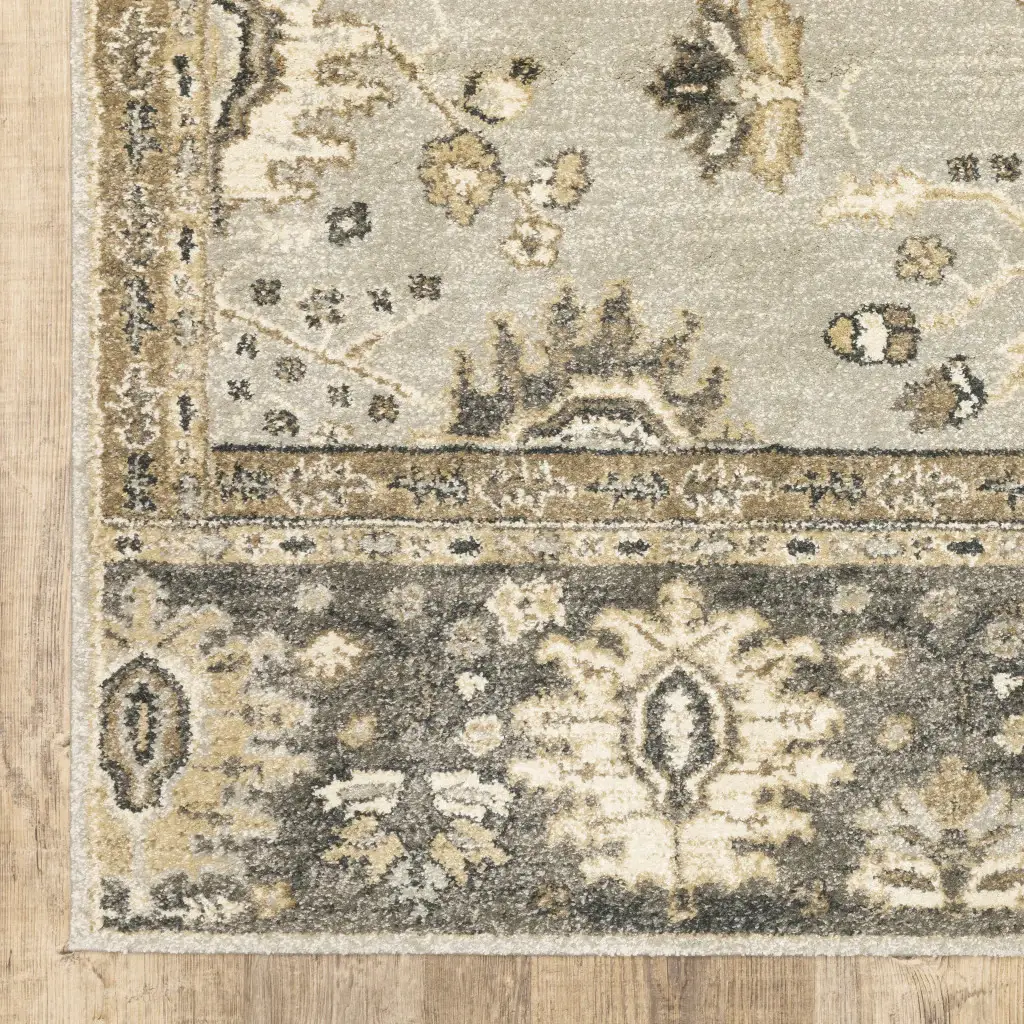 2' X 8' Grey Brown Tan And Beige Oriental Power Loom Stain Resistant Runner Rug - Image 4