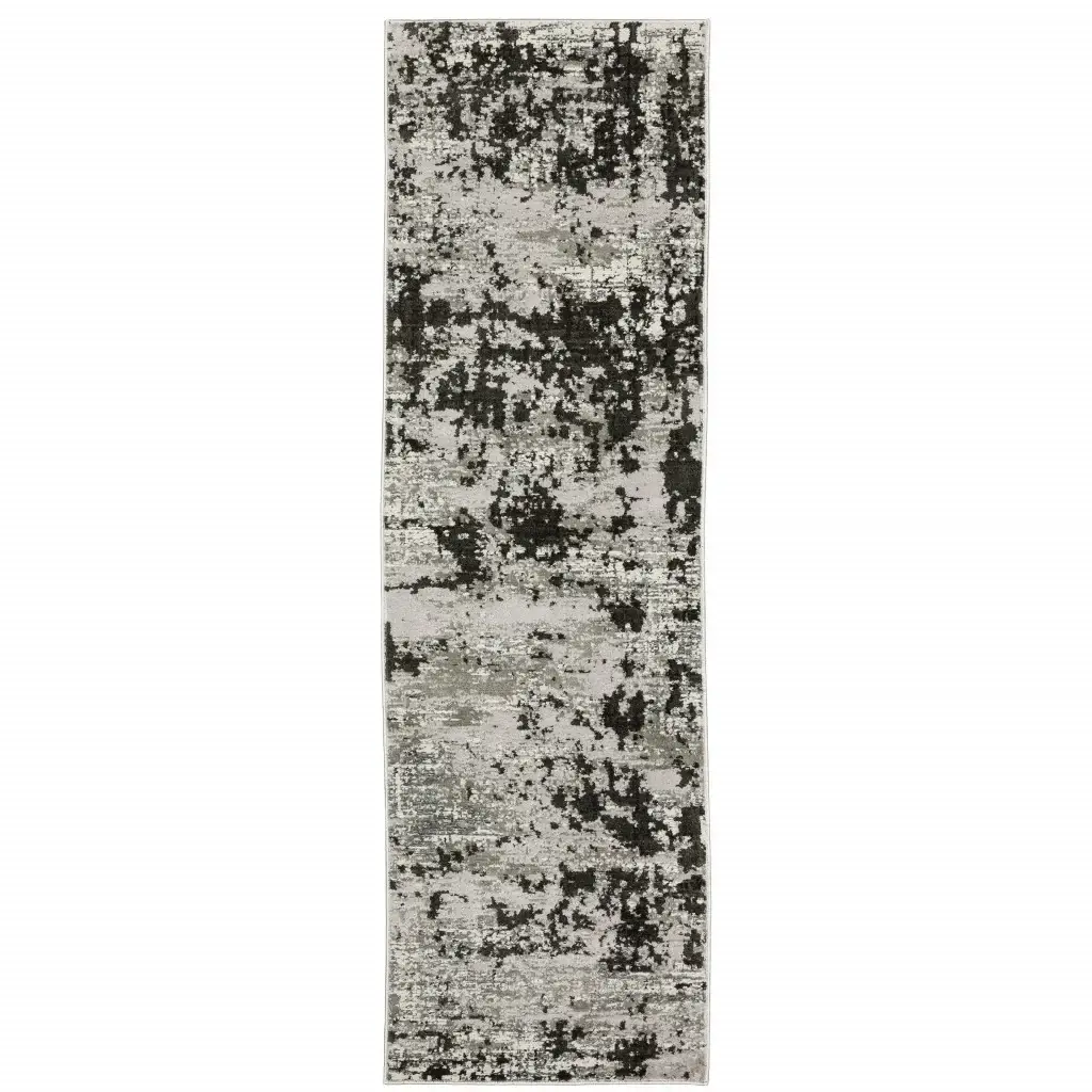 2' X 8' Grey Charcoal Black And Ivory Abstract Power Loom Stain Resistant Runner Rug - Image 2