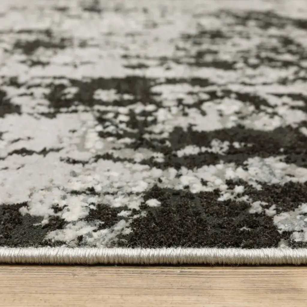 2' X 8' Grey Charcoal Black And Ivory Abstract Power Loom Stain Resistant Runner Rug - Image 4