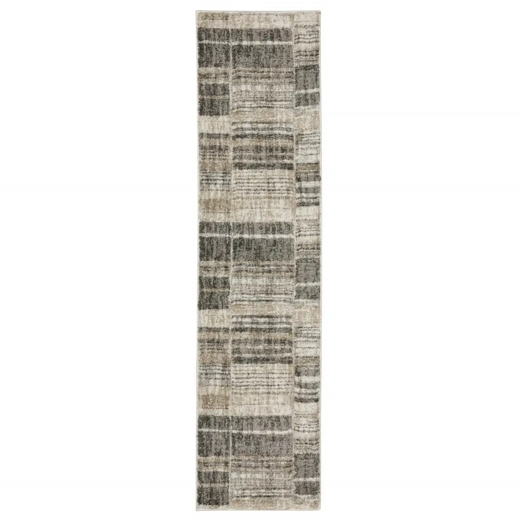 2' X 8' Grey Charcoal Ivory Tan Brown And Beige Geometric Power Loom Stain Resistant Runner Rug - Image 2