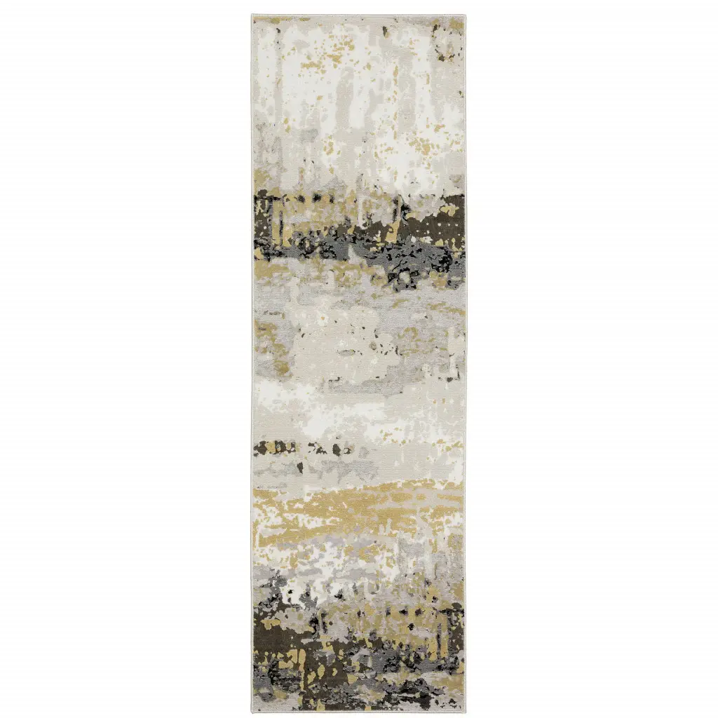 2' X 8' Grey Gold Beige Black And Brown Abstract Power Loom Stain Resistant Runner Rug - Image 2