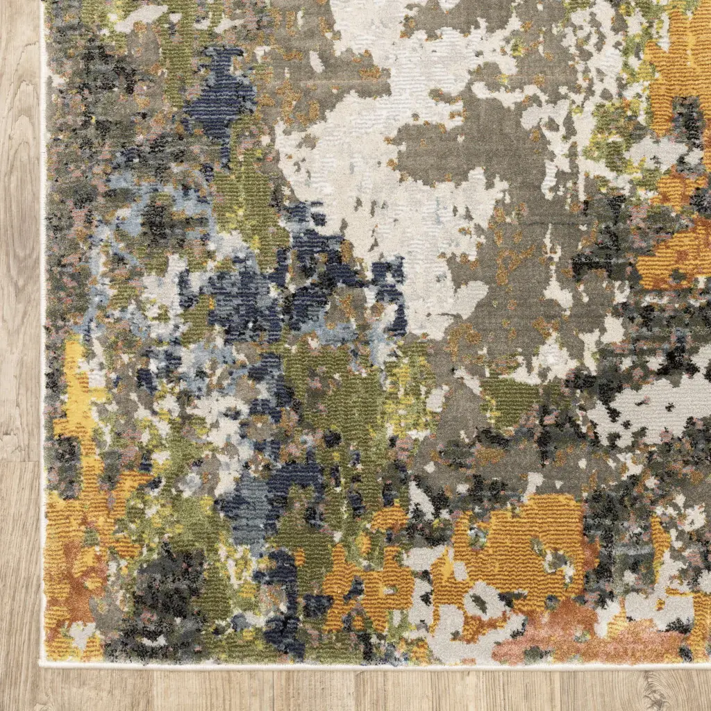 2' X 8' Grey Gold Blue Orange Beige And Brown Abstract Power Loom Stain Resistant Runner Rug - Image 4