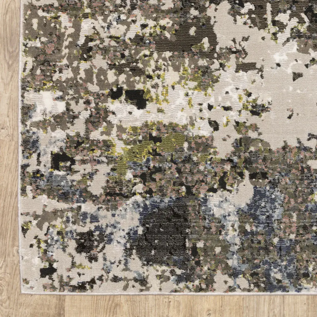 2' X 8' Grey Green Gold Blue And Beige Abstract Power Loom Stain Resistant Runner Rug - Image 4