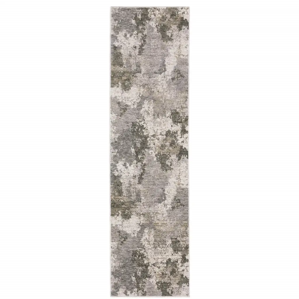 2' X 8' Grey Ivory Beige Tan Brown And Black Abstract Power Loom Stain Resistant Runner Rug - Image 2