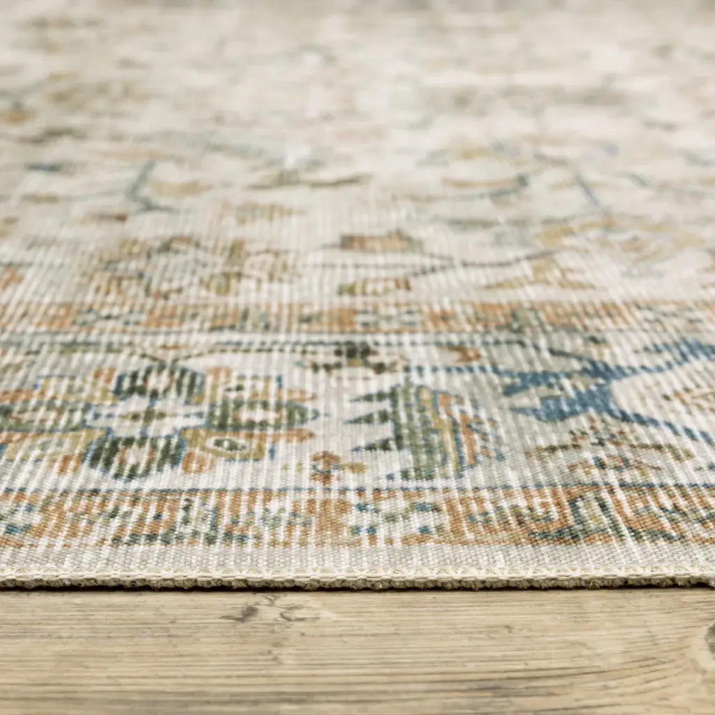 2' X 8' Grey Orange Blue Gold Green And Rust Oriental Printed Stain Resistant Non Skid Runner Rug - Image 4