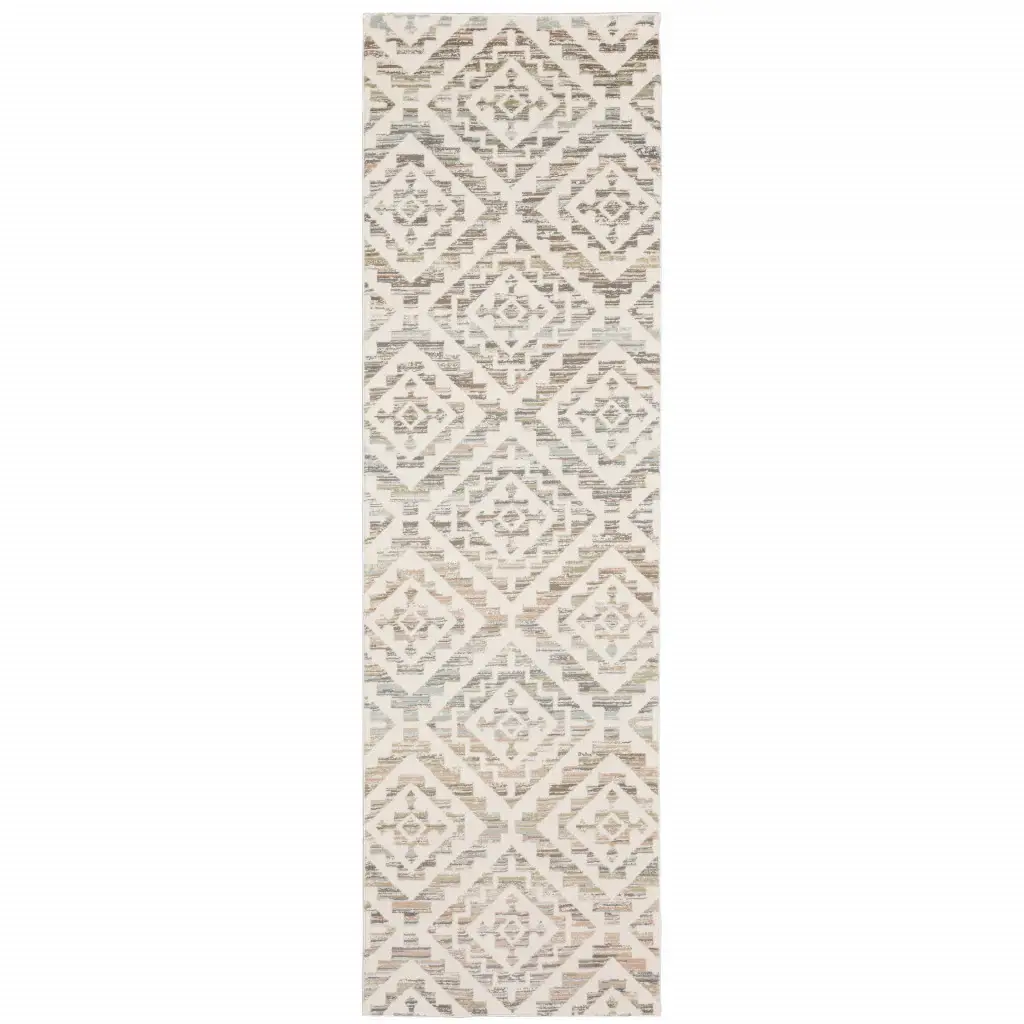 2' X 8' Grey Pink And Sage Geometric Power Loom Stain Resistant Runner Rug - Image 2