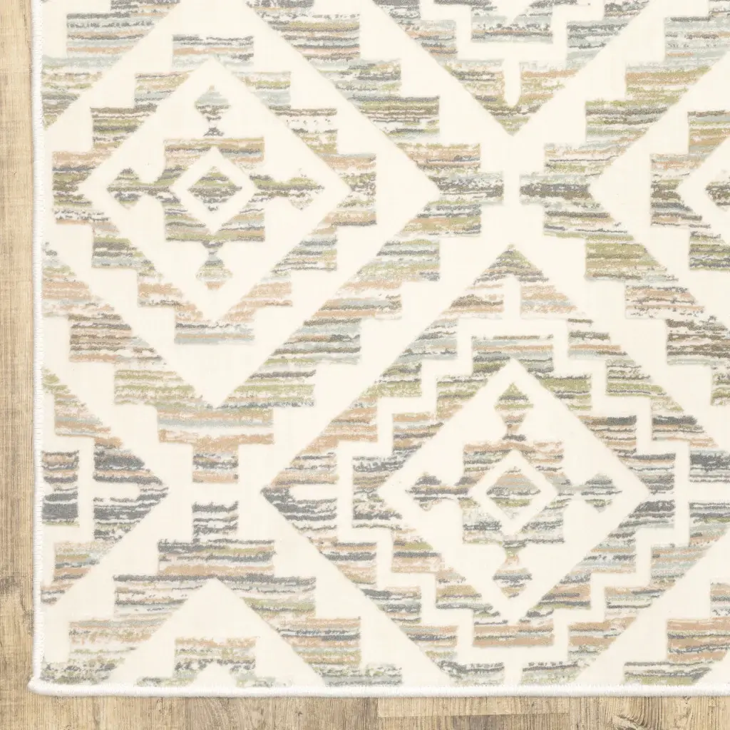 2' X 8' Grey Pink And Sage Geometric Power Loom Stain Resistant Runner Rug - Image 4