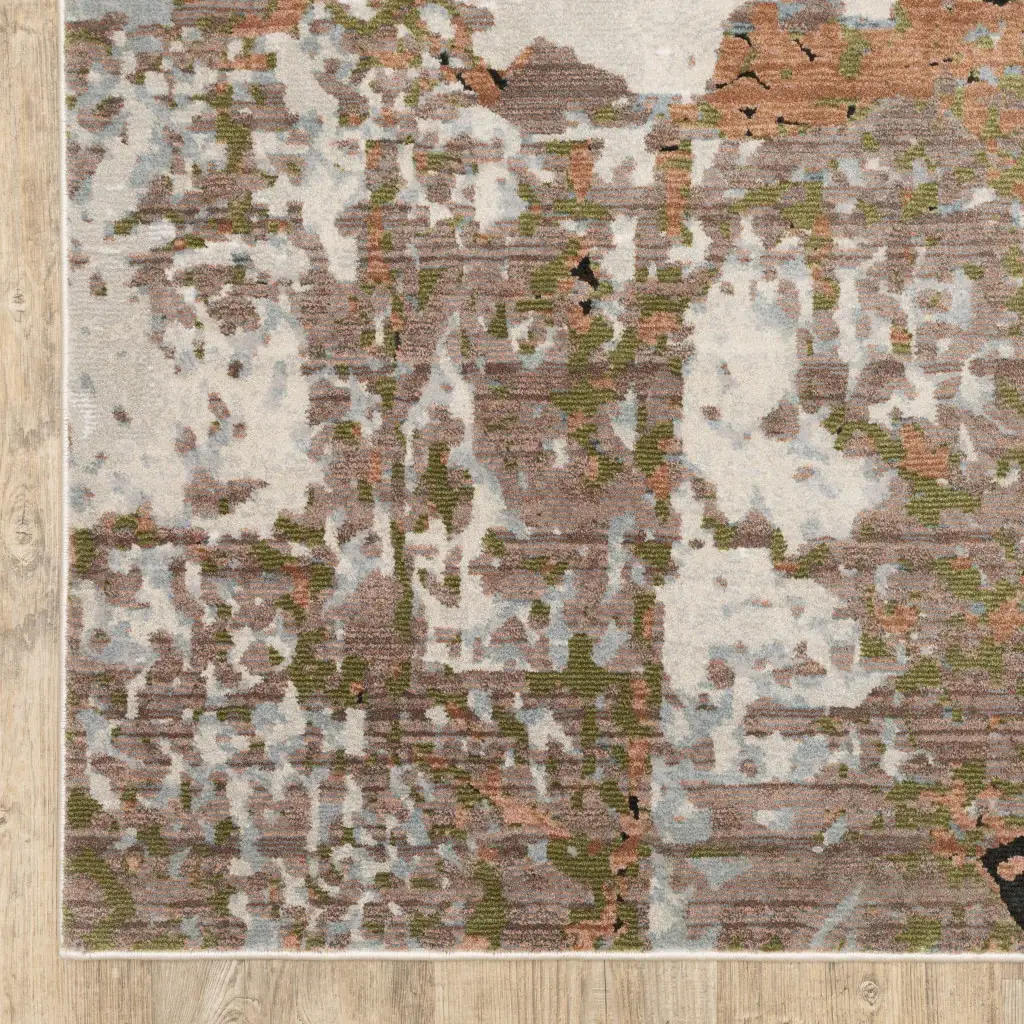 2' X 8' Grey Salmon Pink Blue Beige And Green Abstract Power Loom Stain Resistant Runner Rug - Image 2