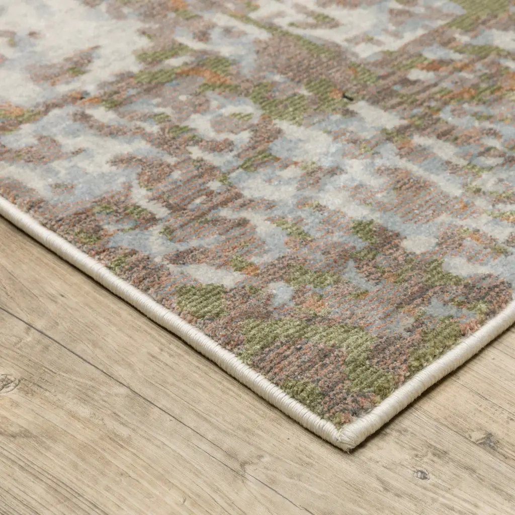 2' X 8' Grey Salmon Pink Blue Beige And Green Abstract Power Loom Stain Resistant Runner Rug - Image 3