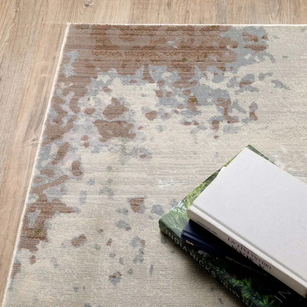 2' X 8' Grey Salmon Pink Blue Beige And Green Abstract Power Loom Stain Resistant Runner Rug - Image 4