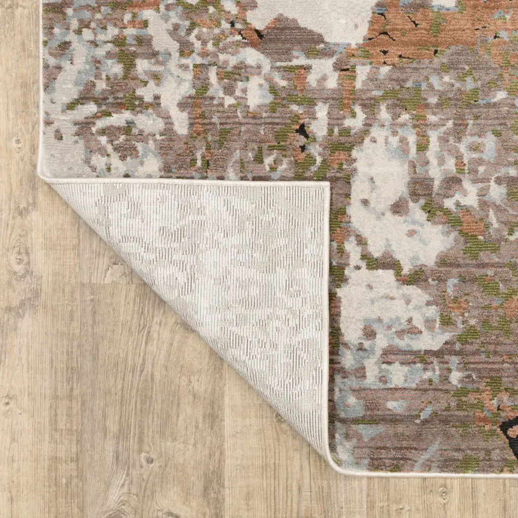2' X 8' Grey Salmon Pink Blue Beige And Green Abstract Power Loom Stain Resistant Runner Rug - Image 5