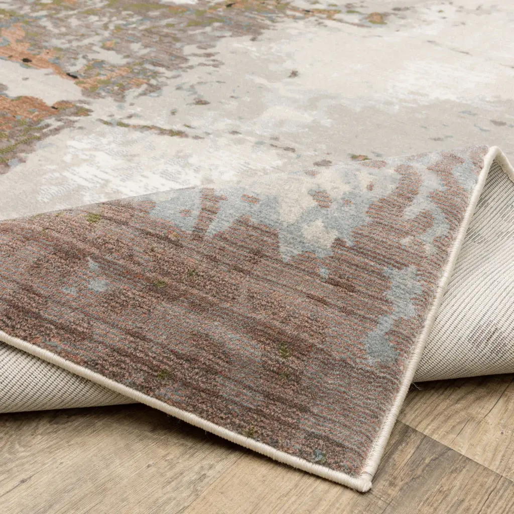 2' X 8' Grey Salmon Pink Blue Beige And Green Abstract Power Loom Stain Resistant Runner Rug - Image 7